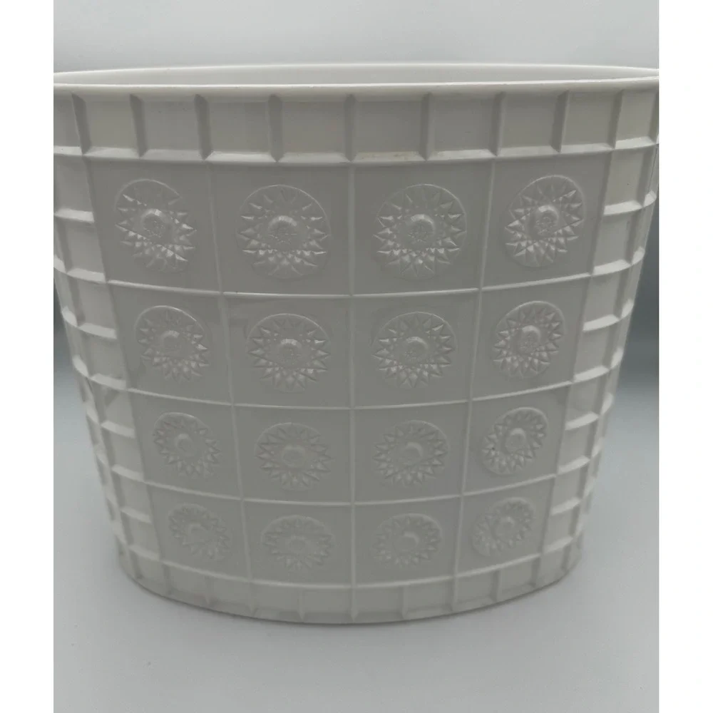Vintage MCM Starburst Wastebasket Festival Reflections White Plastic Trash Can
